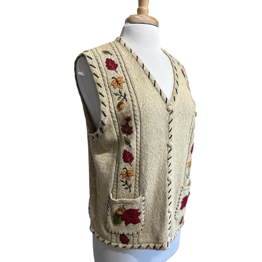 Designers Studio Sweater Vest TREE OF LIFE Maple Acorn Applique NWT size large - Picture 3 of 8